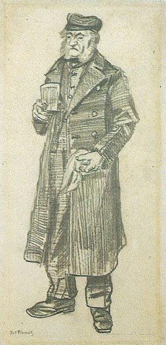 穿着长大衣、玻璃和手帕的孤儿 Orphan Man with Long Overcoat, Glass and Handkerchief (1882; Haag / Den Haag / La Haye / The Hague,Netherlands                     )，文森特·梵高