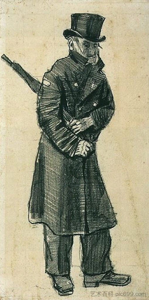 带着礼帽和伞的孤儿 Orphan Man with Top Hat and Umbrella Under his Arm (1882; Haag / Den Haag / La Haye / The Hague,Netherlands  )，文森特·梵高