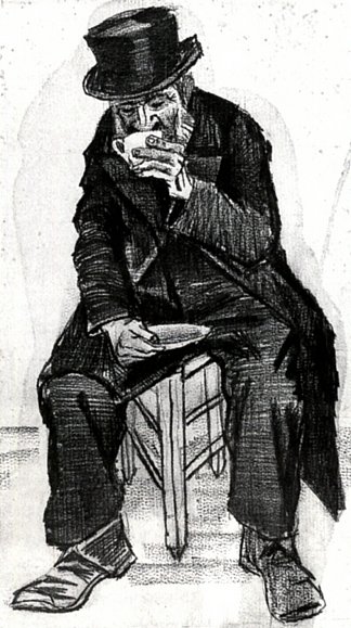 戴礼帽的孤儿，喝咖啡 Orphan Man with Top Hat, Drinking Coffee (1882; Haag / Den Haag / La Haye / The Hague,Netherlands                     )，文森特·梵高