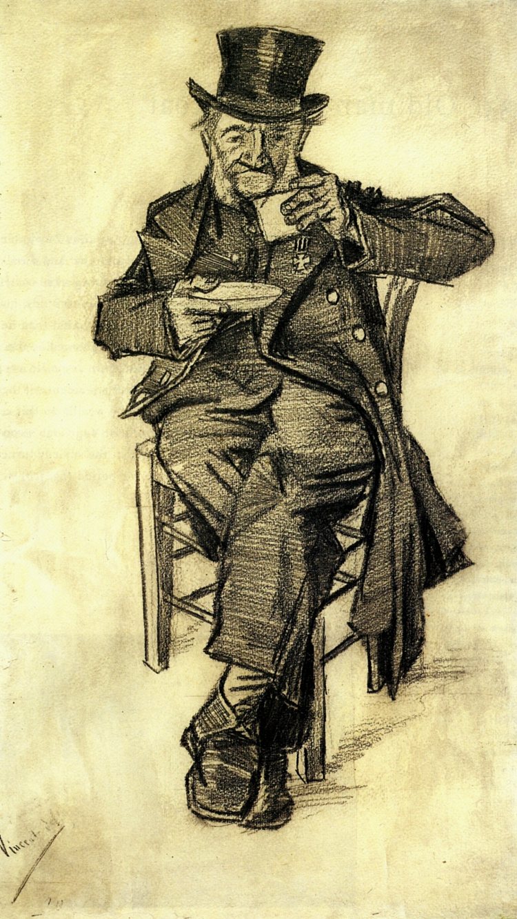 戴礼帽的孤儿，喝咖啡 Orphan Man with Top Hat, Drinking Coffee (1882; Haag / Den Haag / La Haye / The Hague,Netherlands  )，文森特·梵高