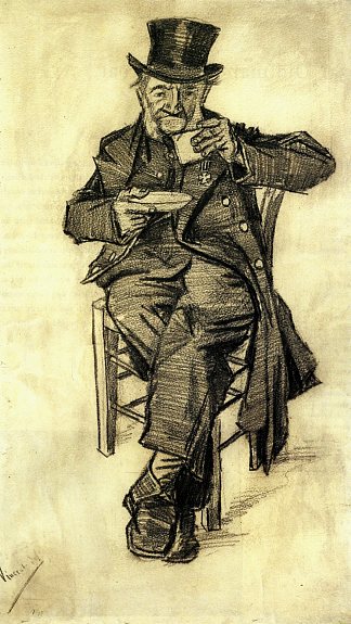 戴礼帽的孤儿，喝咖啡 Orphan Man with Top Hat, Drinking Coffee (1882; Haag / Den Haag / La Haye / The Hague,Netherlands                     )，文森特·梵高
