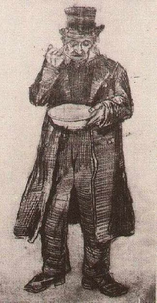 戴大礼帽的孤儿，用盘子吃东西 Orphan Man with Top Hat, Eating from a Plate (1882; Haag / Den Haag / La Haye / The Hague,Netherlands                     )，文森特·梵高