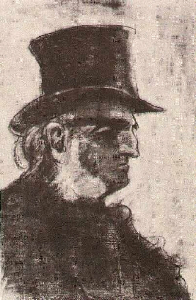 戴大礼帽的孤儿 Orphan Man with Top Hat, Head (1882; Haag / Den Haag / La Haye / The Hague,Netherlands  )，文森特·梵高