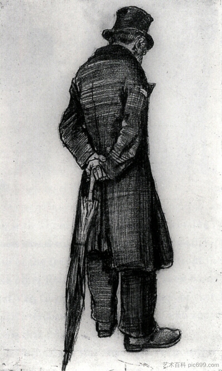 拿着雨伞的孤儿，从背后看 Orphan Man with Umbrella, Seen from the Back (1882; Haag / Den Haag / La Haye / The Hague,Netherlands  )，文森特·梵高