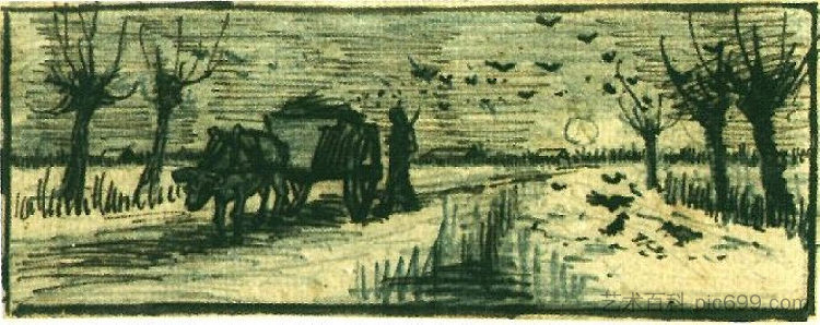 雪中的牛车 Oxcart in the Snow (1884; Nunen / Nuenen,Netherlands ),文森特·梵高