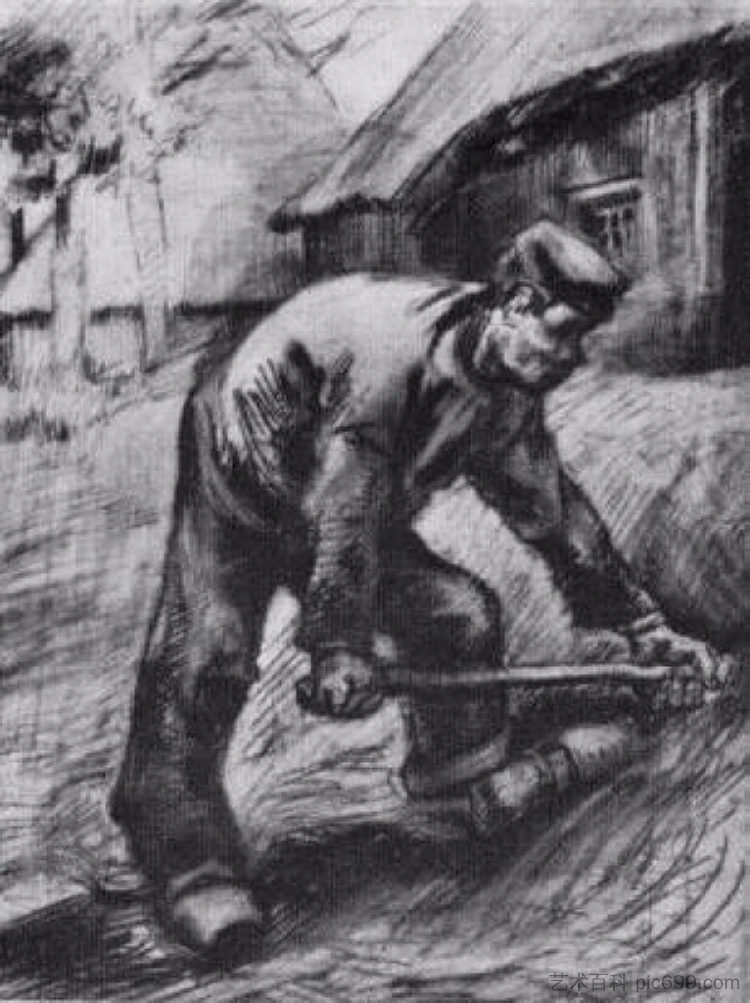 农民,切 Peasant, Chopping (1885; Nunen / Nuenen,Netherlands  )，文森特·梵高