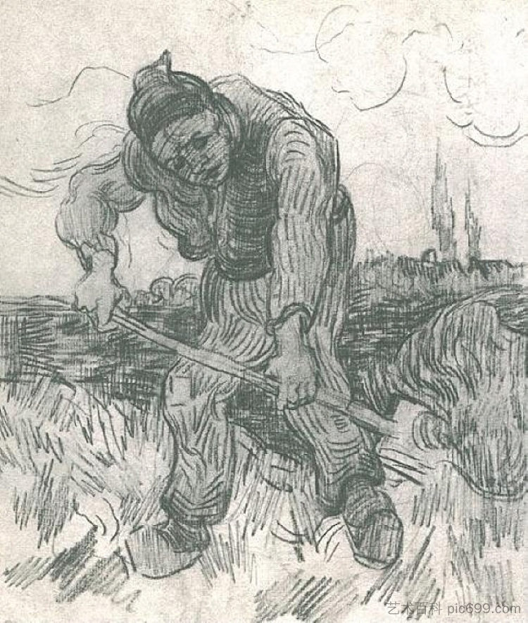 农民挖掘 Peasant Digging (1890; Saint-rémy-de-provence,France  )，文森特·梵高