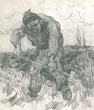 农民挖掘 Peasant Digging (1890; Saint-rémy-de-provence,France                     )，文森特·梵高