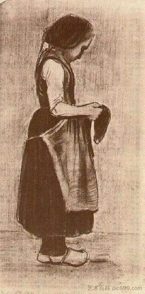 农家女孩站着 Peasant Girl Standing (1881; Netherlands  )，文森特·梵高