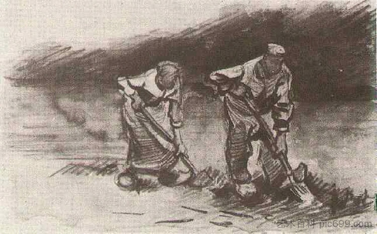 农民男人和女人,挖土 Peasant Man and Woman, Digging (1885; Nunen / Nuenen,Netherlands ),文森特·梵高