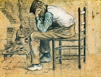 坐在壁炉旁的农民(疲惫不堪) Peasant Sitting by the Fireplace (Worn Out) (1881; Netherlands                     )，文森特·梵高