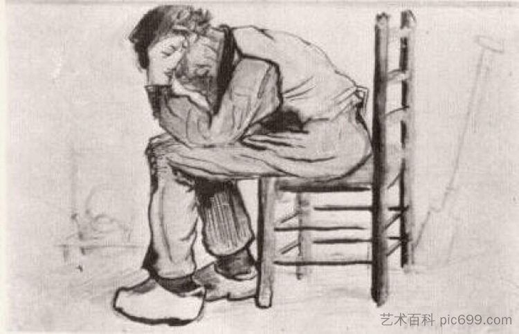 Peasant Sitting by the Fireplace (Worn Out) Peasant Sitting by the Fireplace (Worn Out) (1881; Netherlands  )，文森特·梵高