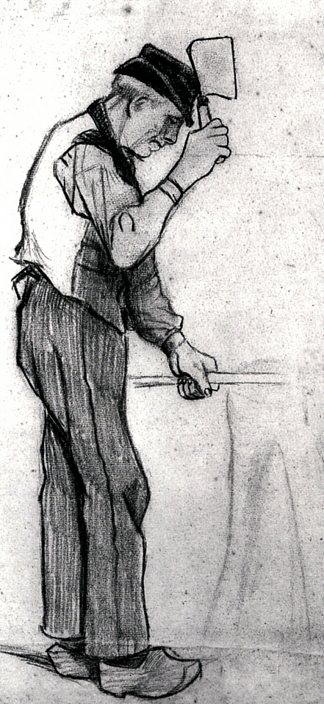 拿着菜刀的农民 Peasant with a Chopping Knife (1881; Netherlands                     )，文森特·梵高