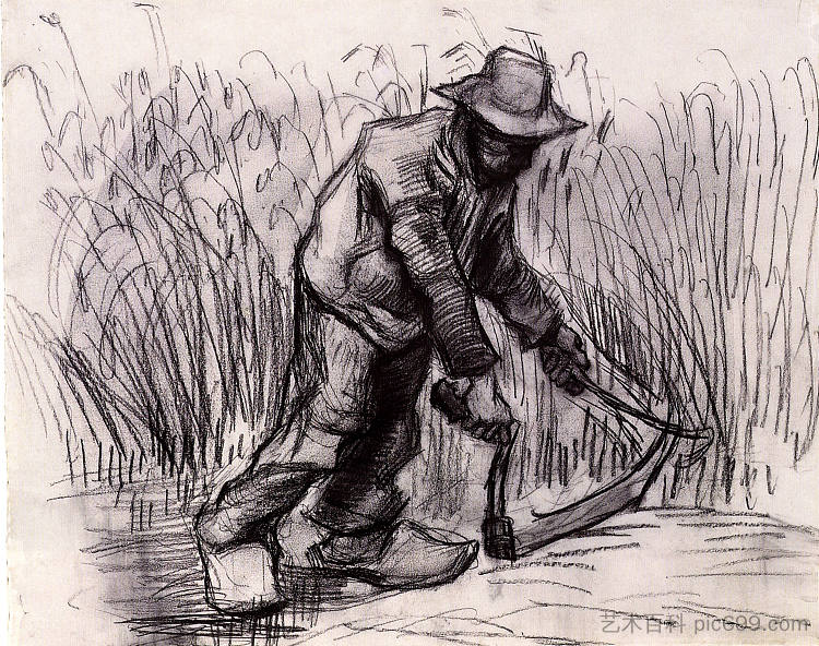 拿镰刀的农民 Peasant with Sickle (1885; Nunen / Nuenen,Netherlands  )，文森特·梵高