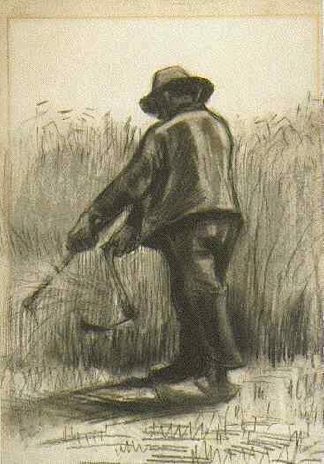 拿着镰刀的农民，从背后看 Peasant with Sickle, Seen from the Back (1885; Nunen / Nuenen,Netherlands                     )，文森特·梵高