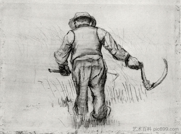 拿着镰刀的农民，从背后看 Peasant with Sickle, Seen from the Back (1885; Nunen / Nuenen,Netherlands  )，文森特·梵高