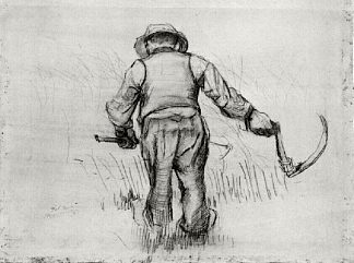 拿着镰刀的农民，从背后看 Peasant with Sickle, Seen from the Back (1885; Nunen / Nuenen,Netherlands                     )，文森特·梵高