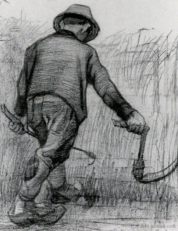 拿着镰刀的农民,从背后看 Peasant with Sickle, Seen from the Back (1885; Nunen / Nuenen,Netherlands ),文森特·梵高