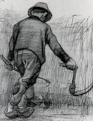 拿着镰刀的农民，从背后看 Peasant with Sickle, Seen from the Back (1885; Nunen / Nuenen,Netherlands                     )，文森特·梵高