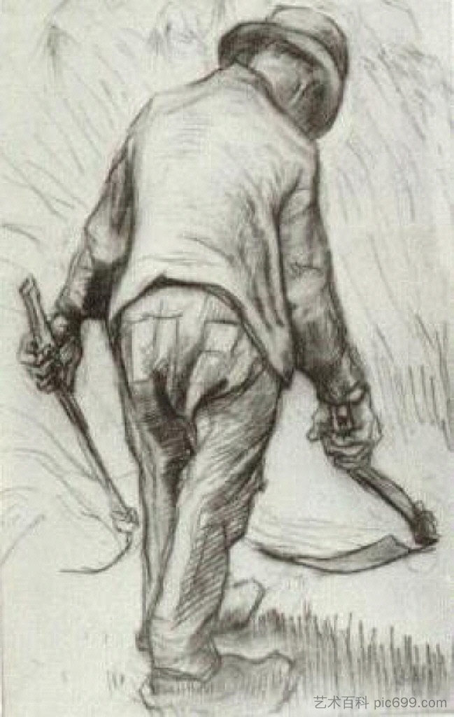 拿着镰刀的农民，从背后看 Peasant with Sickle, Seen from the Back (1885; Nunen / Nuenen,Netherlands  )，文森特·梵高