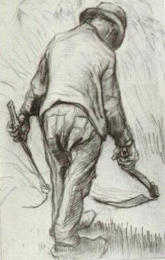 拿着镰刀的农民，从背后看 Peasant with Sickle, Seen from the Back (1885; Nunen / Nuenen,Netherlands                     )，文森特·梵高