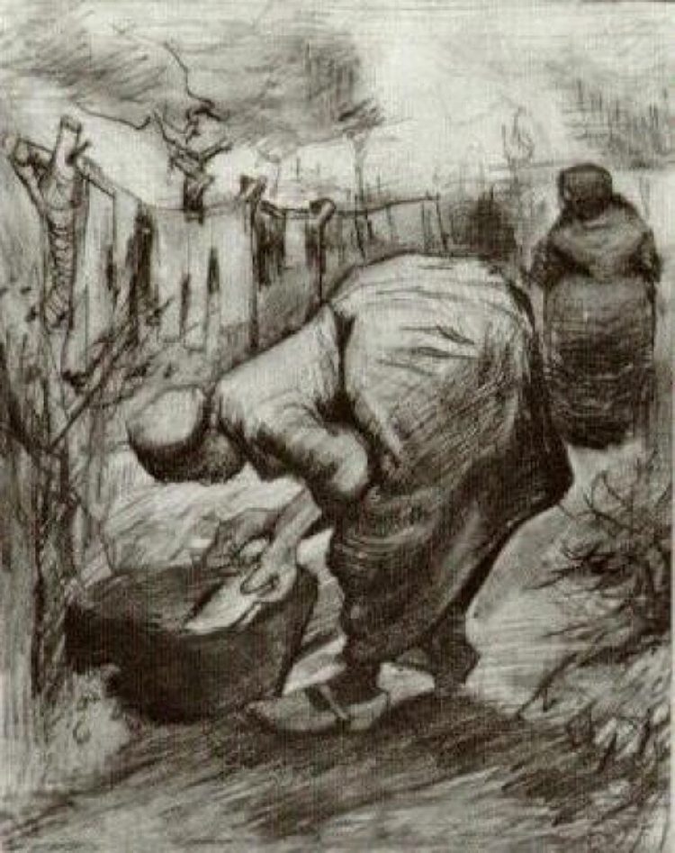 洗衣的农妇和晾衣服的农妇 Peasant Woman at the Washtub and Peasant Woman Hanging Up the Laundry (1885; Nunen / Nuenen,Netherlands  )，文森特·梵高