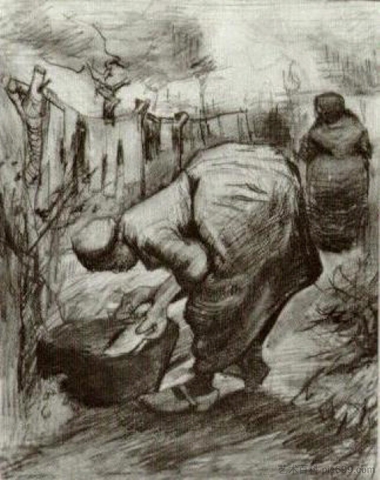 洗衣的农妇和晾衣服的农妇 Peasant Woman at the Washtub and Peasant Woman Hanging Up the Laundry (1885; Nunen / Nuenen,Netherlands ),文森特·梵高