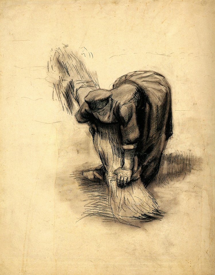 农妇捆绑麦捆 Peasant Woman Binding Sheaves (1885; Nunen / Nuenen,Netherlands  )，文森特·梵高