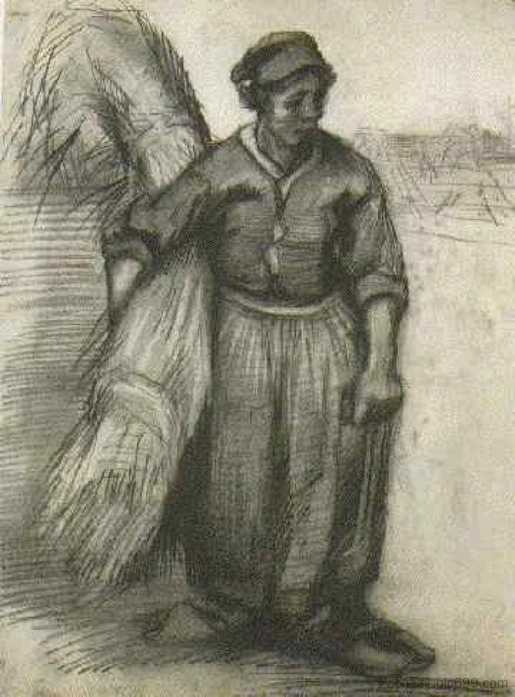 农妇，提着一捆粮食 Peasant Woman, Carrying a Sheaf of Grain (1885; Nunen / Nuenen,Netherlands  )，文森特·梵高