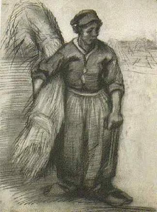 农妇，提着一捆粮食 Peasant Woman, Carrying a Sheaf of Grain (1885; Nunen / Nuenen,Netherlands                     )，文森特·梵高