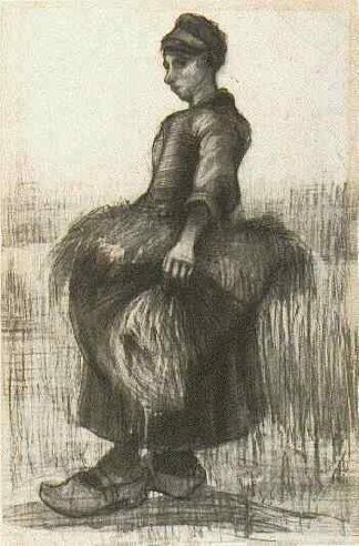 农妇，用围裙拎着麦子 Peasant Woman, Carrying Wheat in Her Apron (1885; Nunen / Nuenen,Netherlands                     )，文森特·梵高