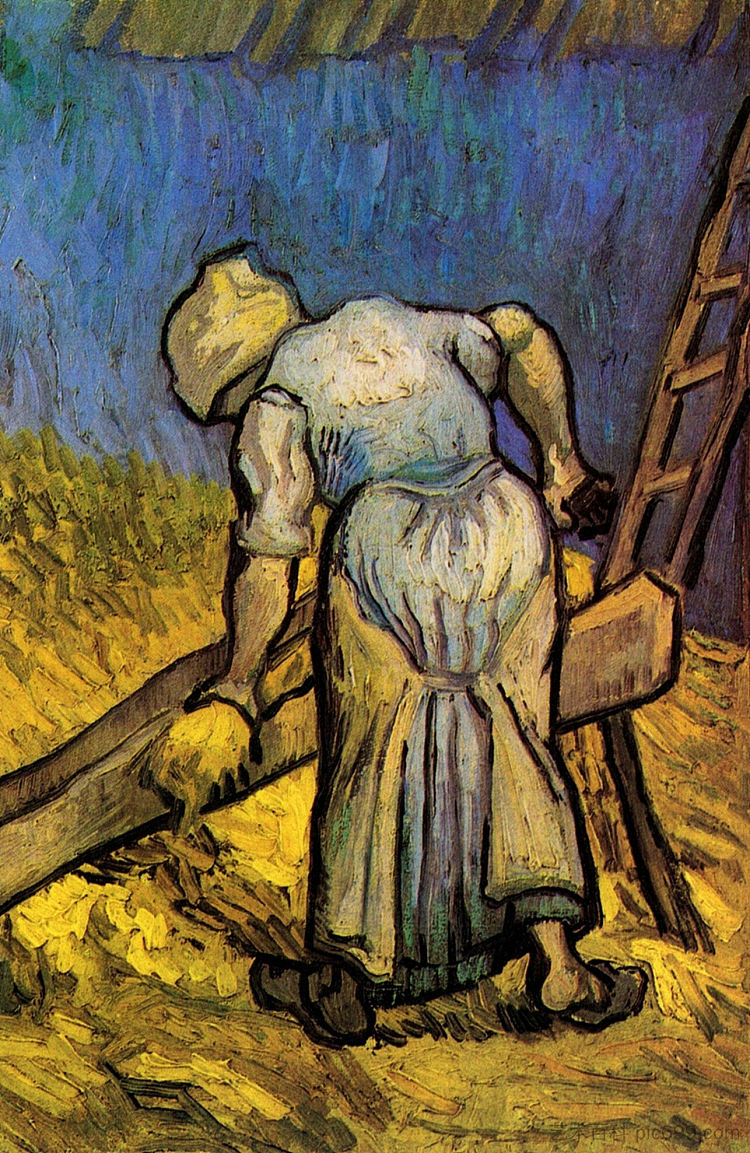 农妇在小米后割草 Peasant Woman Cutting Straw after Millet (1889; Saint-rémy-de-provence,France  )，文森特·梵高