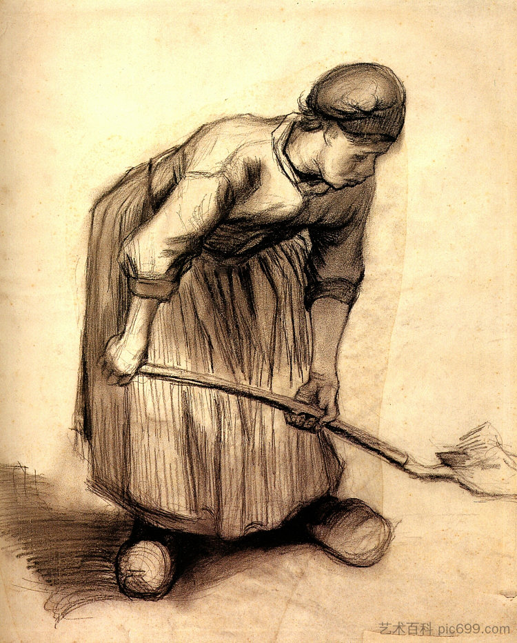 农妇挖土 Peasant Woman Digging (1885; Nunen / Nuenen,Netherlands ),文森特·梵高