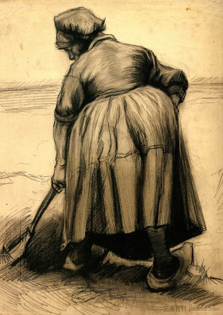 农妇挖土 Peasant Woman Digging (1885; Nunen / Nuenen,Netherlands  )，文森特·梵高