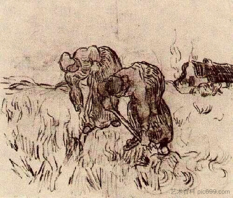 农妇挖地 Peasant Woman Digging (1890; Saint-rémy-de-provence,France  )，文森特·梵高