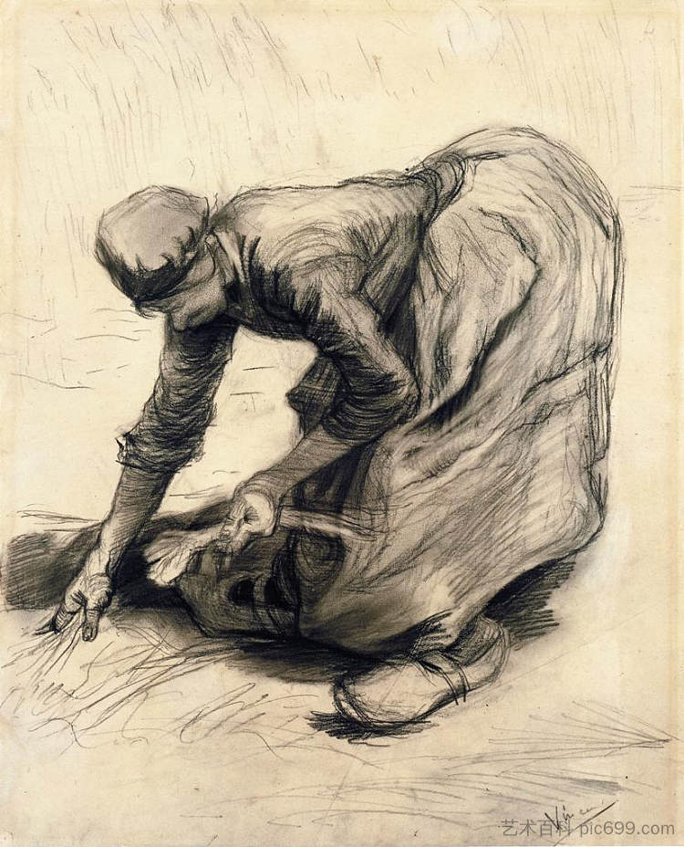 农妇拾荒 Peasant Woman Gleaning (1885; Nunen / Nuenen,Netherlands  )，文森特·梵高