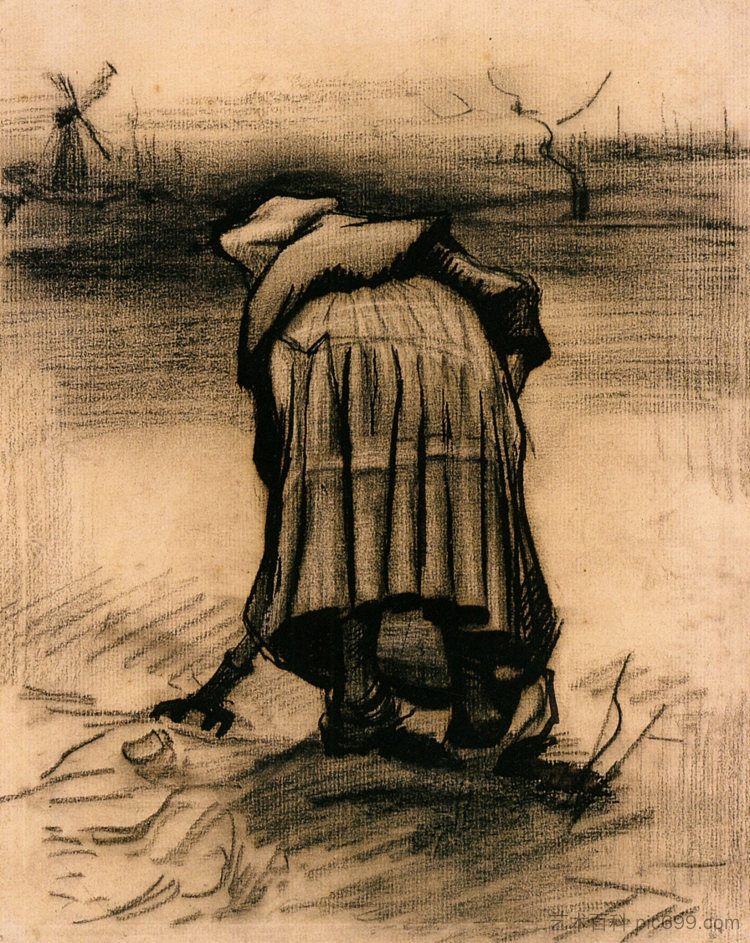 举土豆的农妇 Peasant Woman Lifting Potatoes (1885; Nunen / Nuenen,Netherlands  )，文森特·梵高