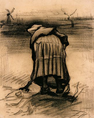 举土豆的农妇 Peasant Woman Lifting Potatoes (1885; Nunen / Nuenen,Netherlands                     )，文森特·梵高