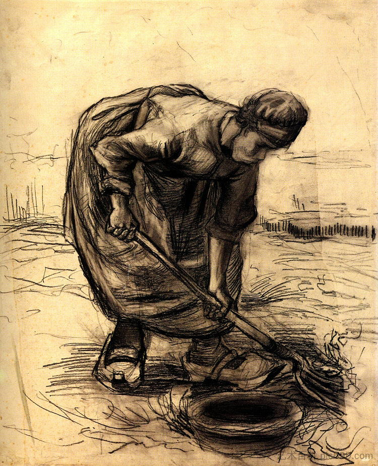 举土豆的农妇 Peasant Woman Lifting Potatoes (1885; Nunen / Nuenen,Netherlands  )，文森特·梵高