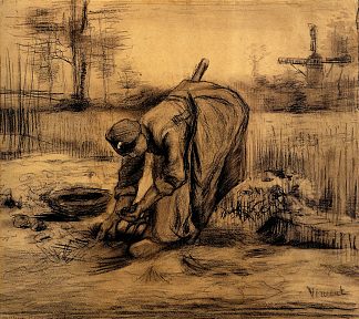 举土豆的农妇 Peasant Woman Lifting Potatoes (1885; Nunen / Nuenen,Netherlands                     )，文森特·梵高