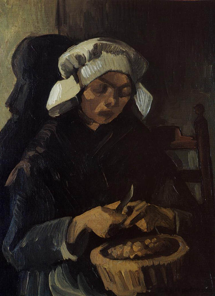 削土豆的农妇 Peasant Woman Peeling Potatoes (1885; Nunen / Nuenen,Netherlands  )，文森特·梵高