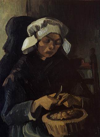 削土豆的农妇 Peasant Woman Peeling Potatoes (1885; Nunen / Nuenen,Netherlands                     )，文森特·梵高