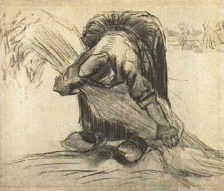 农妇，捡起一捆谷子 Peasant Woman, Picking Up a Sheaf of Grain (1885; Nunen / Nuenen,Netherlands                     )，文森特·梵高