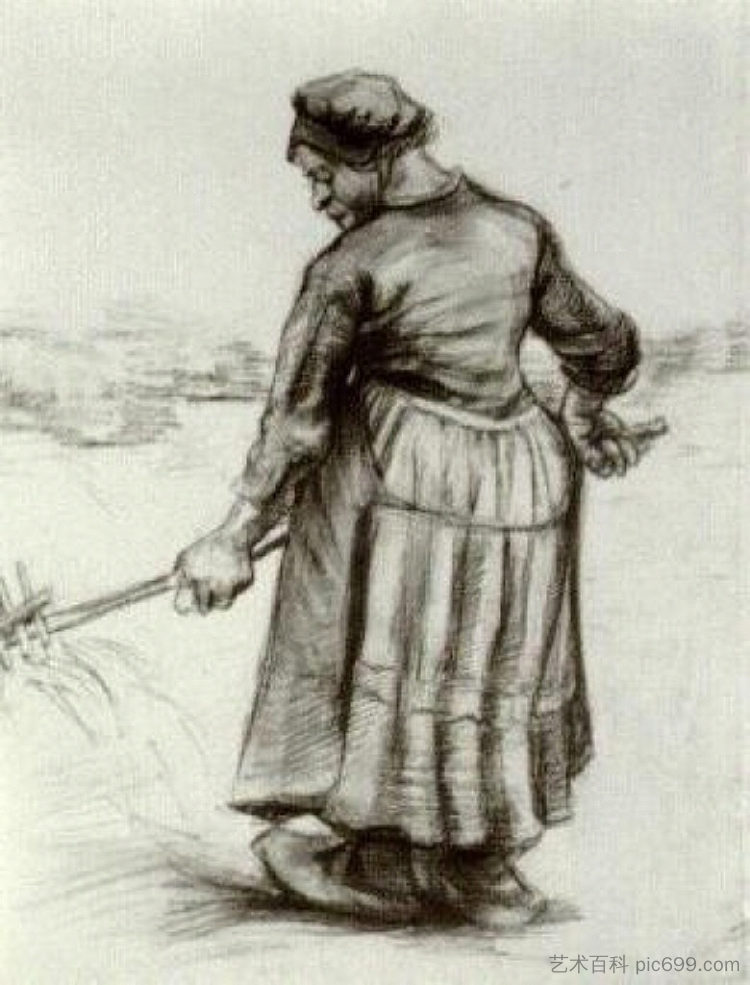 农妇，投小麦或干草 Peasant Woman, Pitching Wheat or Hay (1885; Nunen / Nuenen,Netherlands  )，文森特·梵高