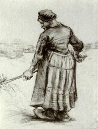 农妇，投小麦或干草 Peasant Woman, Pitching Wheat or Hay (1885; Nunen / Nuenen,Netherlands                     )，文森特·梵高