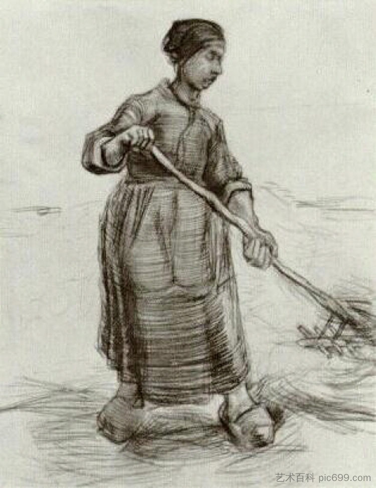 农妇，投小麦或干草 Peasant Woman, Pitching Wheat or Hay (1885; Nunen / Nuenen,Netherlands  )，文森特·梵高