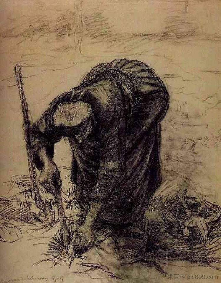 农妇，种植甜菜 Peasant Woman, Planting Beets (1885; Nunen / Nuenen,Netherlands  )，文森特·梵高