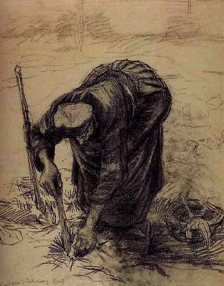 农妇，种植甜菜 Peasant Woman, Planting Beets (1885; Nunen / Nuenen,Netherlands                     )，文森特·梵高