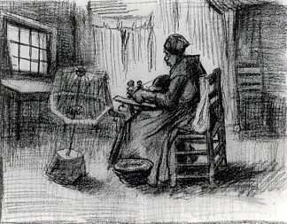 农妇捻纱 Peasant Woman Reeling Yarn (1885; Nunen / Nuenen,Netherlands                     )，文森特·梵高
