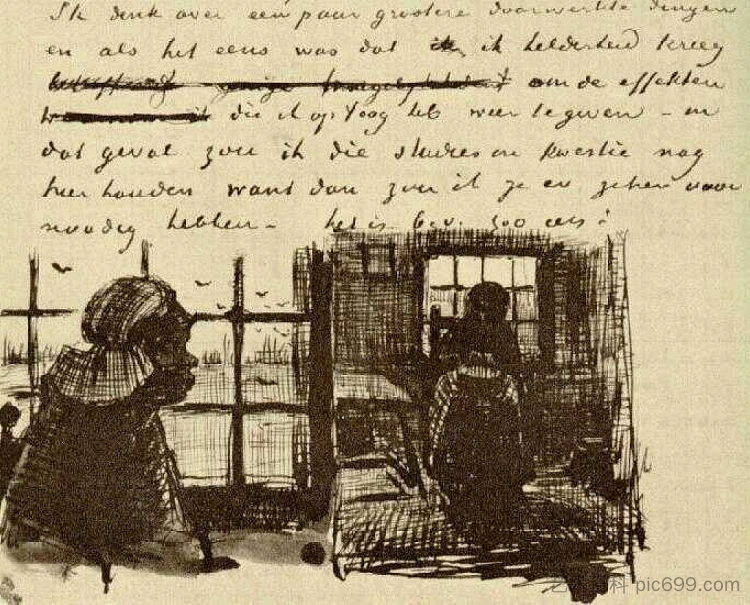 农妇，背靠窗户，头和整个身躯 Peasant Woman, Seen against the Window, Head and Whole Figure (1885; Nunen / Nuenen,Netherlands  )，文森特·梵高